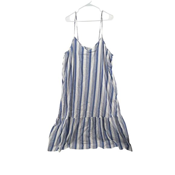 J. Crew Size 3X Dress Blue White Striped Shift Pockets Midi Lined Summer - Picture 1 of 4